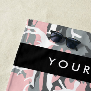 Pink and Grey Camouflage Your name Personalize Beach Towel
