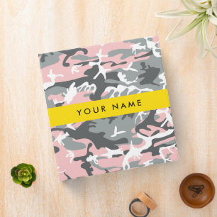 Pink and Grey Camouflage Your name Personalize Binder