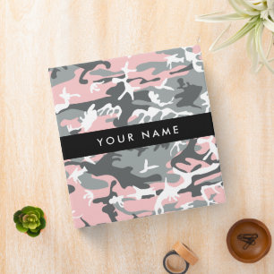 Pink and Grey Camouflage Your name Personalize Binder