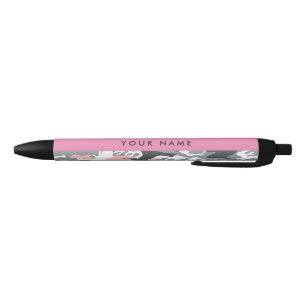 Pink and Grey Camouflage Your name Personalize Black Ink Pen