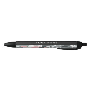 Pink and Grey Camouflage Your name Personalize Black Ink Pen