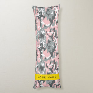 Pink and Grey Camouflage Your name Personalize Body Pillow