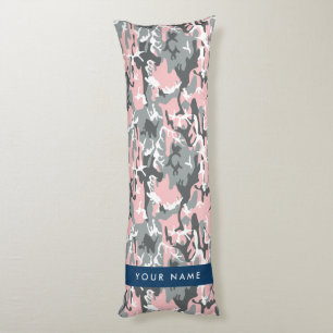 Pink and Grey Camouflage Your name Personalize Body Pillow
