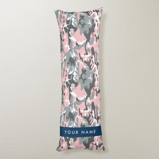 Pink and Grey Camouflage Your name Personalize Body Pillow (Back (Vertical))