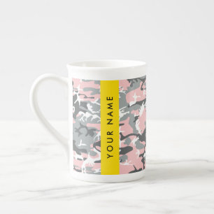 Pink and Grey Camouflage Your name Personalize Bone China Mug