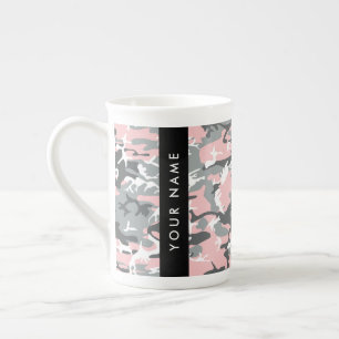 Pink and Grey Camouflage Your name Personalize Bone China Mug