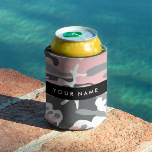 Pink and Grey Camouflage Your name Personalize Can Cooler