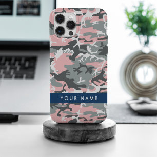 Pink and Grey Camouflage Your name Personalize iPhone 15 Pro Max Case