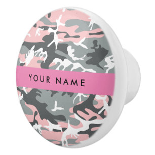 Pink and Grey Camouflage Your name Personalize Ceramic Knob