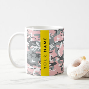 Pink and Grey Camouflage Your name Personalize Coffee Mug