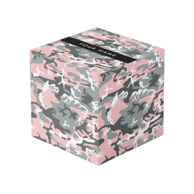 Pink and Grey Camouflage Your name Personalize Cube (Front Angled)