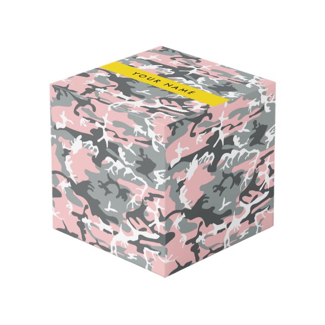 Pink and Grey Camouflage Your name Personalize Cube (Front Angled)