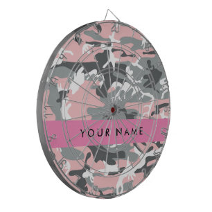 Pink and Grey Camouflage Your name Personalize Dartboard