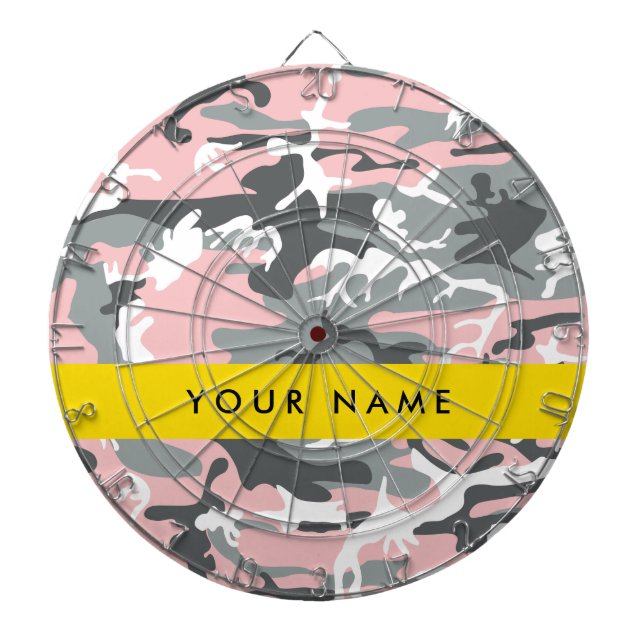 Pink and Grey Camouflage Your name Personalize Dartboard (Front)