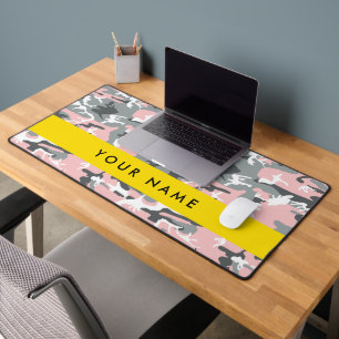 Pink and Grey Camouflage Your name Personalize Desk Mat