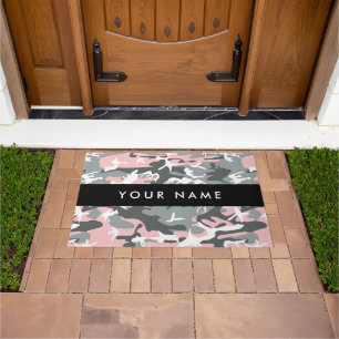 Pink and Grey Camouflage Your name Personalize Doormat