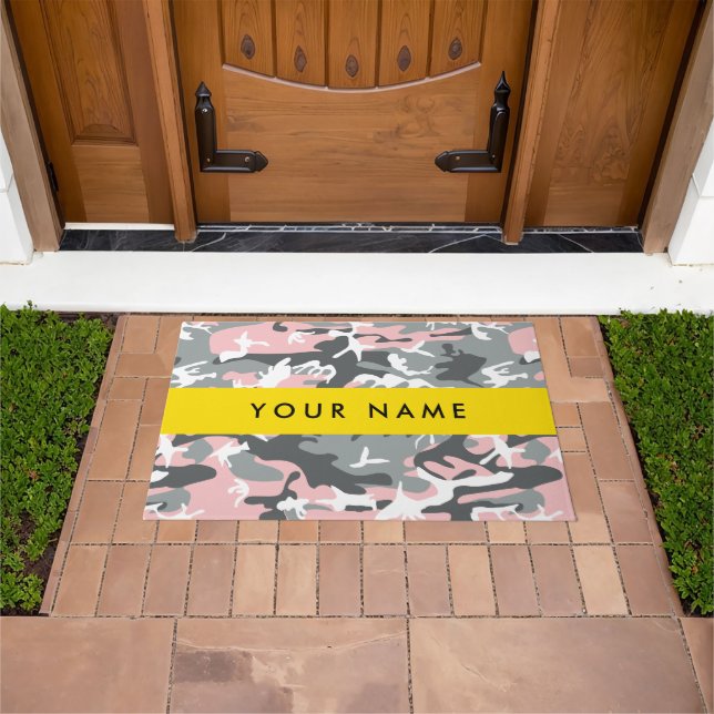Pink and Grey Camouflage Your name Personalize Doormat (Outdoor)