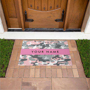 Pink and Grey Camouflage Your name Personalize Doormat