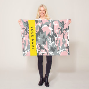 Pink and Grey Camouflage Your name Personalize Fleece Blanket