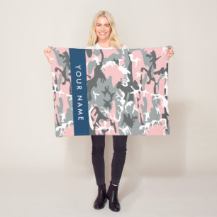 Pink and Grey Camouflage Your name Personalize Fleece Blanket