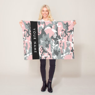 Pink and Grey Camouflage Your name Personalize Fleece Blanket