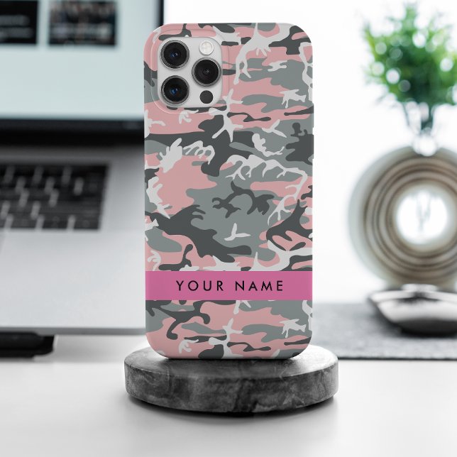 Pink and Grey Camouflage Your name Personalize iPhone Case (Creator Uploaded)