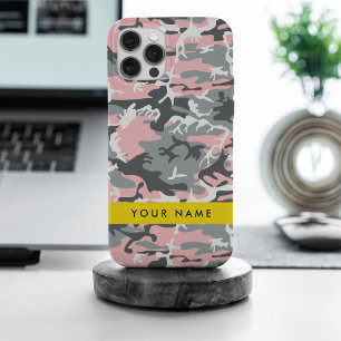 Pink and Grey Camouflage Your name Personalize iPhone 15 Pro Max Case