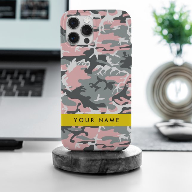 Pink and Grey Camouflage Your name Personalize iPhone Case (Creator Uploaded)