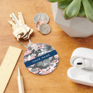 Pink and Grey Camouflage Your name Personalize Keychain