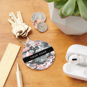 Pink and Grey Camouflage Your name Personalize Keychain