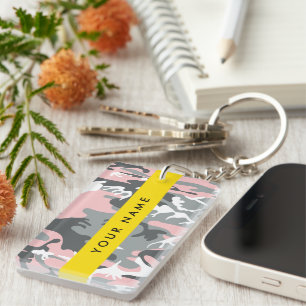 Pink and Grey Camouflage Your name Personalize Keychain