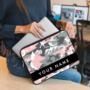 Pink and Grey Camouflage Your name Personalize Laptop Sleeve