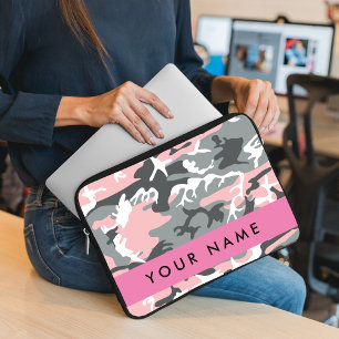 Pink and Grey Camouflage Your name Personalize Laptop Sleeve