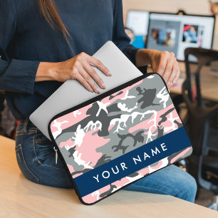 Pink and Grey Camouflage Your name Personalize Laptop Sleeve