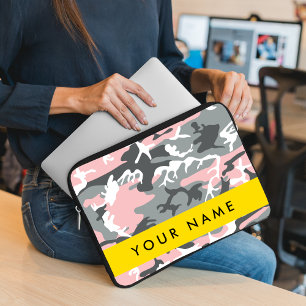 Pink and Grey Camouflage Your name Personalize Laptop Sleeve