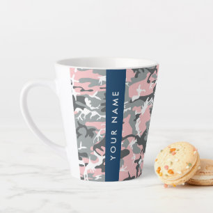 Pink and Grey Camouflage Your name Personalize Latte Mug
