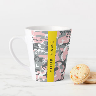Pink and Grey Camouflage Your name Personalize Latte Mug