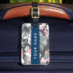 Pink and Grey Camouflage Your name Personalize Luggage Tag