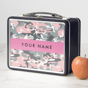 Pink and Grey Camouflage Your name Personalize Metal Lunch Box