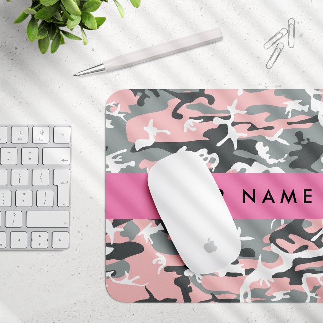Pink and Grey Camouflage Your name Personalize Mouse Pad (Creator Uploaded)