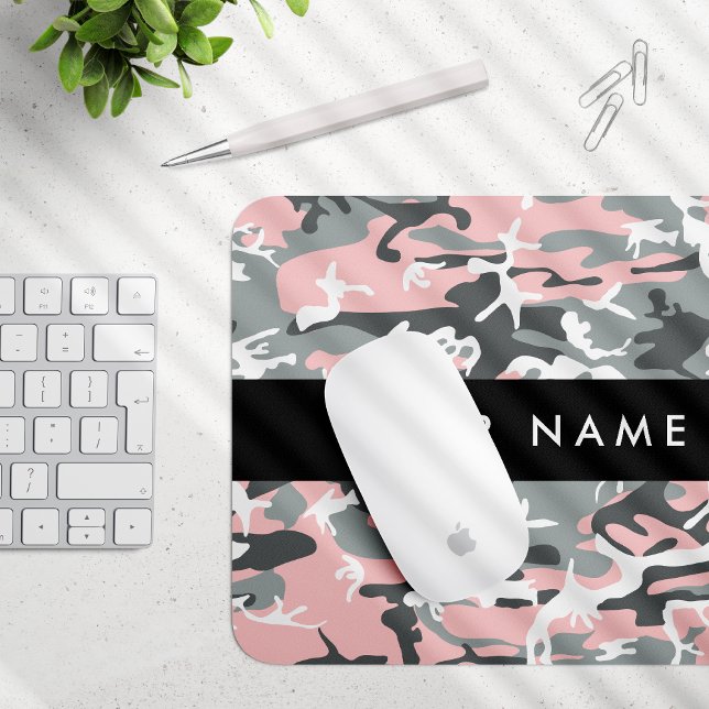 Pink and Grey Camouflage Your name Personalize Mouse Pad (Creator Uploaded)