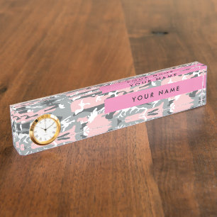 Pink and Grey Camouflage Your name Personalize Nameplate