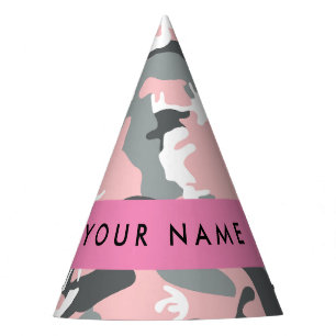 Pink and Grey Camouflage Your name Personalize Party Hat