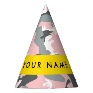 Pink and Grey Camouflage Your name Personalize Party Hat