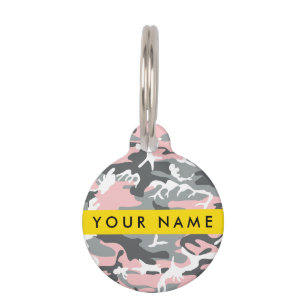 Pink and Grey Camouflage Your name Personalize Pet Tag