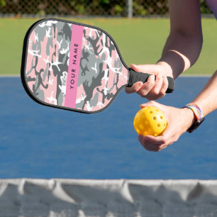 Pink and Grey Camouflage Your name Personalize Pickleball Paddle