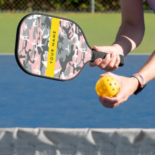 Pink and Grey Camouflage Your name Personalize Pickleball Paddle