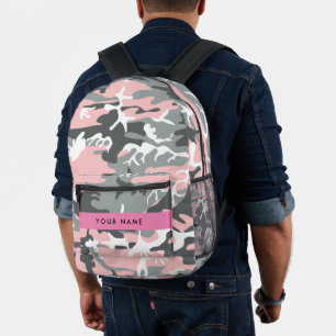 Pink and Grey Camouflage Your name Personalize Printed Backpack
