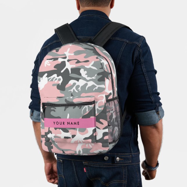 Pink and Grey Camouflage Your name Personalize Printed Backpack (Insitu (Model))