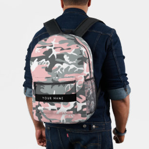 Pink and Grey Camouflage Your name Personalize Printed Backpack